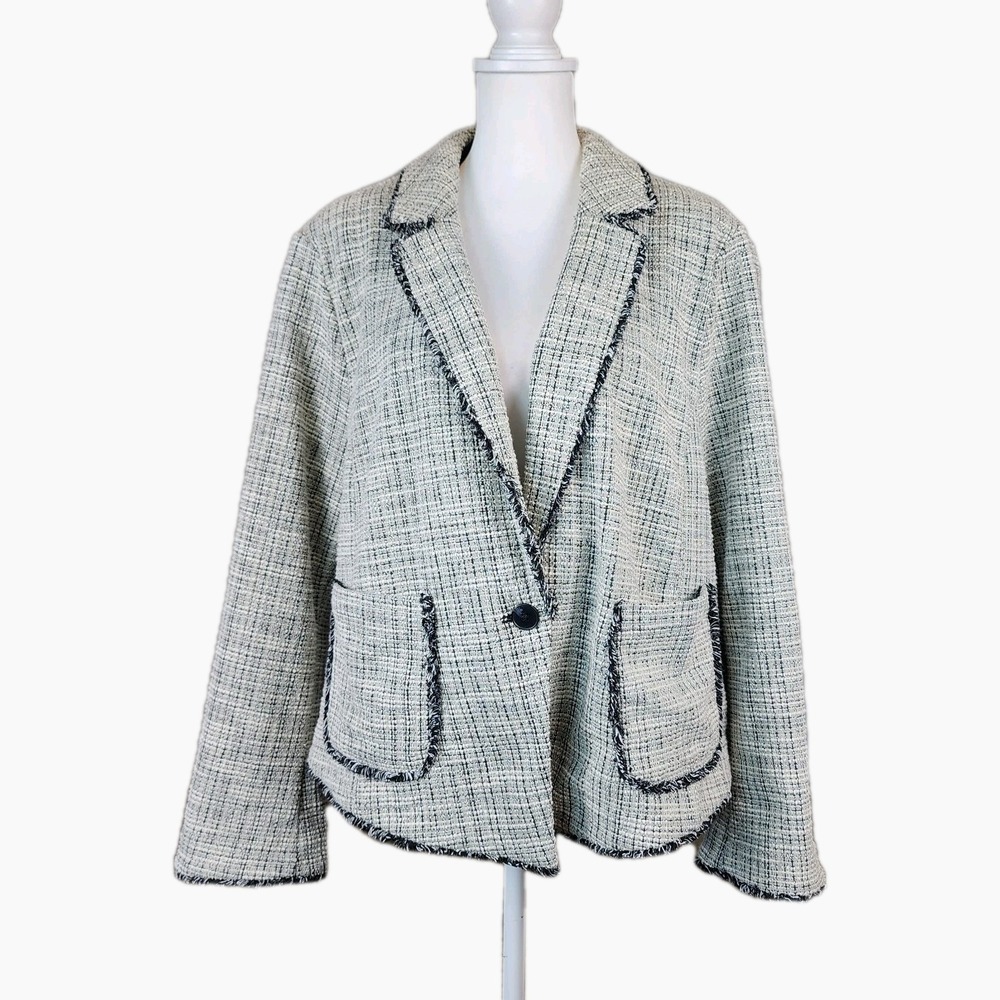 Lane Bryant Jacket Blazer Womens 22 Gray Black Tweed Fringe Pockets Business NEW